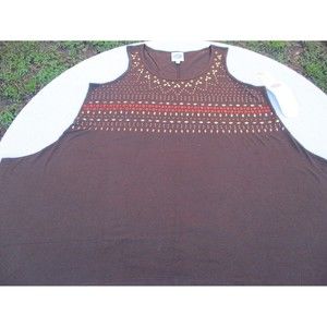 DG^2 by Diane Gilman Tank Top Women's XL Brown w/Multi Color Embellishments New